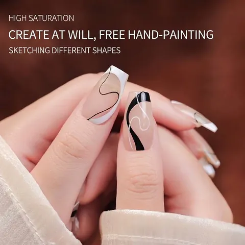 Japanese Non-Wipe Nail Painting Gel Black White Silky Drawing Line Hook Edge French Gradient Nail Art Gel Manicure Salon