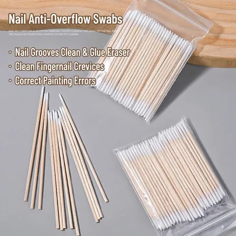 Professional Fine Pointed Nail Art Cotton Swabs Wooden Handles Manicure Cleaning Tool For Nail Polish Overflow Removal