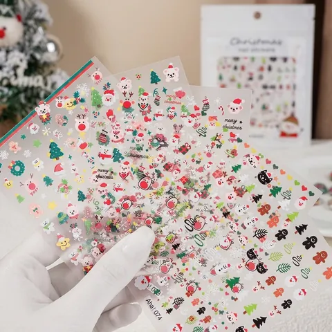 3D Embossed Christmas Nail Stickers Santa Claus Snowman Xmas Tree Snowflake Self-Adhesive Nail Art Decals For Women Kids Holiday DIY Decoration