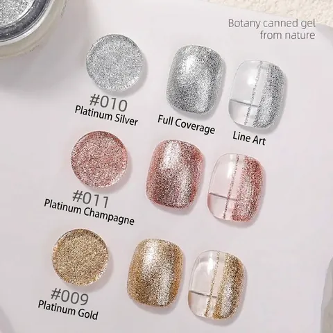 Dazzling High Density Platinum Nail Glue Sparkling Metallic Painting UV Gel Gold Silver Champagne Glitter Nail Art Polish
