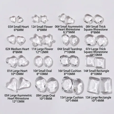 Transparent Glass Pointed Back Nail Art Rhinestones Clear Heart Waterdrop Shape Manicure Gems Professional Nail Decoration DIY Accessories
