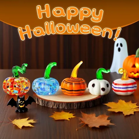 Handgemaakte Glazen Pompoen Beeldjes Mini Kristallen Pompoen Standbeeld Halloween Kerst Tafel Decor Ornamenten Kunstglas