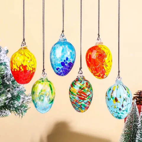 Adorno Colgante de Esfera de Huevo de Vidrio Soplado a Mano para Jardín Exterior Decoración de Pascua Bola de Vidrio para Árbol de Navidad