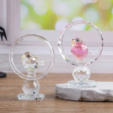 Crystal Rose Lotus Bird Faceted Ornament Light Luxury Home Decor Mother Day Gift Living Room Car Decoration Crystal Figurine