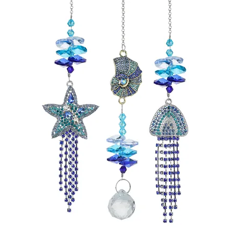 Kristall Qualle Seestern Muschel Windspiel Sonnenfänger Blau Strass Anhänger Hängende Haus Garten Dekoration