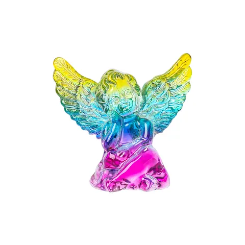 Luxe Léger Figurine d'Ange Penseur en Cristal Verre Coloré Statue de Prieur Décoration de Salon Bureau Cadeau pour Enfants