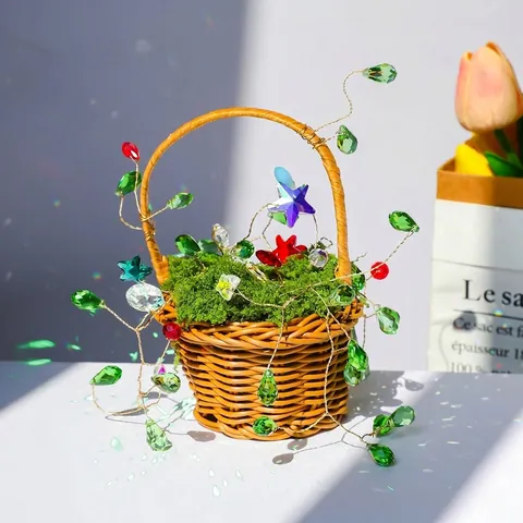 Kit Attrape-Soleil DIY Perles en Cristal Blanc Pot en Terre Cuite Design Branche Arbre Décoration Jardin Fait Main Cadeau