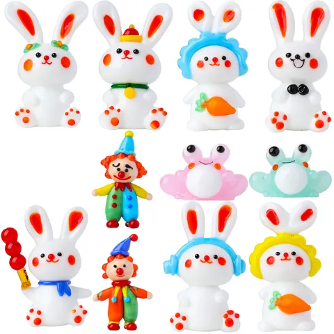 Figurillas de Animales de Vidrio Soplado a Mano Mini Conejo Rana Payaso Micro Paisaje Ornamento Escritorio Coche Regalo