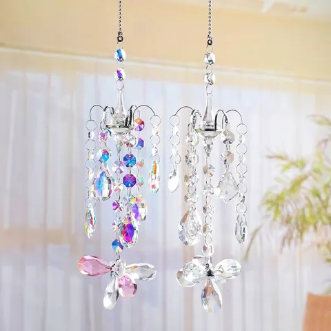Crystal Suncatcher Prism Chandelier Style Hanging Decoration Butterfly Leaf Pendant Rainbow Maker For Garden Home Decor