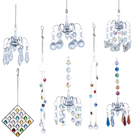 Crystal Suncatcher Prism Chandelier Style Hanging Decoration Butterfly Leaf Pendant Rainbow Maker For Garden Home Decor