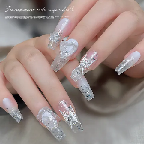 Transparent Glass Pointed Back Nail Art Rhinestones Clear Heart Waterdrop Shape Manicure Gems Professional Nail Decoration DIY Accessories