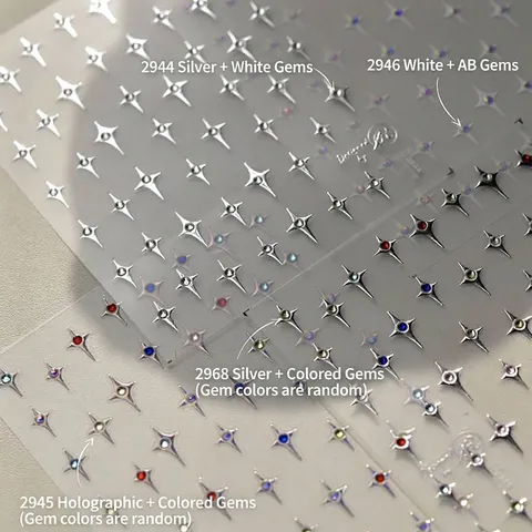 3D Embossed Nail Stickers French Star Heart Ribbon Design Rhinestone Artificial Pearl Minimalist Manicure Decor For Women