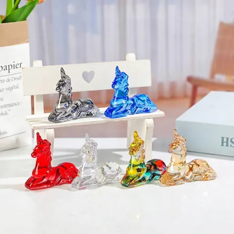 Crystal Unicorn Deer Figurine Ornament Light Luxury Animal Statue Desktop Decoration Sculpture For Home Office Art Craft