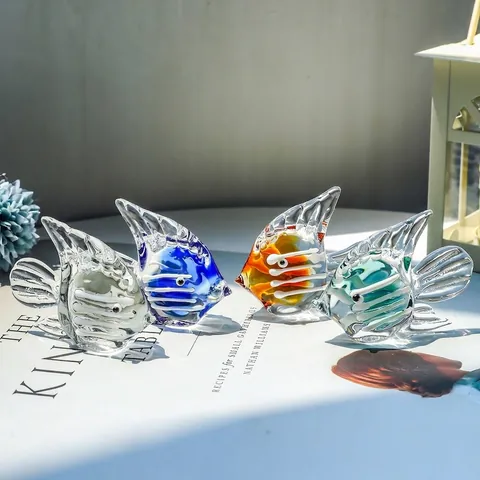 Adornos de Cristal de Pez de Vidrio Animal Minimalista Moderno Figurilla de Pez a Rayas Para Decoración de Sala de Estar Micro Paisaje
