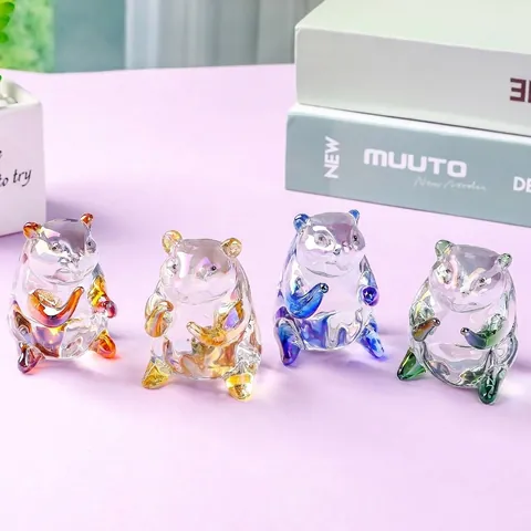 Colorful White Crystal Marmot Figurine Electroplated Rainbow Finish Cute Cartoon Animal Glass Hamster Statue For Home Office Decor Gift