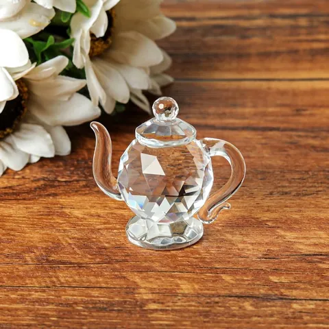 Faceted Artificial Crystal Miniature Teapot Ornament Transparent Small Glass Vessel For Desktop Home Office Decor Elegant Craft Gift