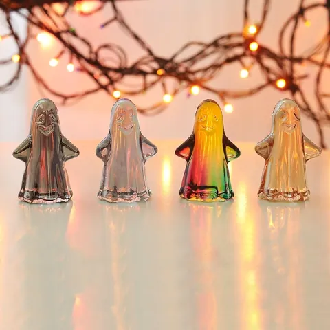 Iridescent Crystal Ghost Figurine Halloween Decoration Cute Aurora Glass Ghost Desktop Ornament For Home Office Party Table Decor