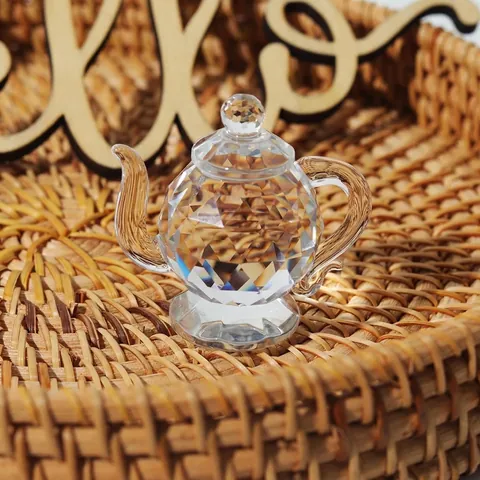 Faceted Artificial Crystal Miniature Teapot Ornament Transparent Small Glass Vessel For Desktop Home Office Decor Elegant Craft Gift