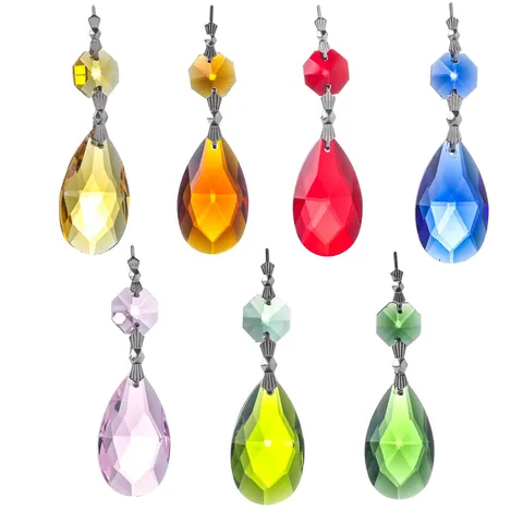 Multicolor Artificial Crystal Suncatcher Pendant Net Leaf Octagonal Bead DIY Lighting Accessory For Curtain Door Home Decor