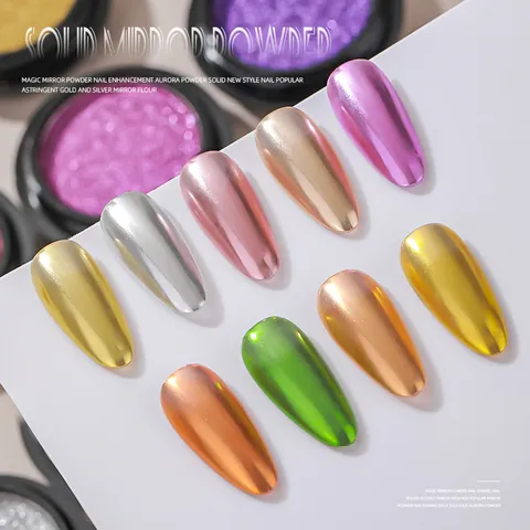 Solid Mirror Powder Metallic Nail Chrome Pigment Pressed Powder High Gloss Mirror Effect Nail Art Decoration For DIY Professional Maniküre