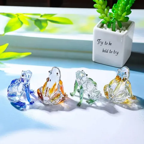 Light Luxury White Crystal Frog Ornament Iridescent Faceted Animal Figurine Glass Toad Desktop Decor Tea Pet Living Room Decor