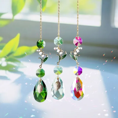 Kristall Sonnenfänger Anhänger Gänseblümchen Sonnenblume Tulpe Vogel Blatt Auto Anhänger Regenbogenmacher Fenster Dekoration