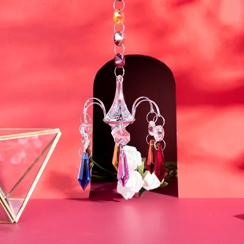 Crystal Suncatcher Chandelier Pendant Multicolor Faceted Prism Beads Butterfly Heart Hanging Garden Ornament For Home Decor