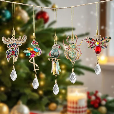 Metall Strass Kristall Hängende Dekoration Obst Tier Form Für Weihnachten Halloween Dekor Taschenanhänger Gartenanhänger