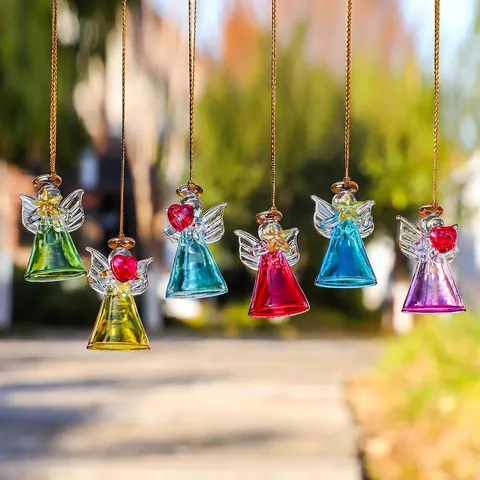 White Crystal Angel Hanging Ornaments For Christmas Tree Decoration Outdoor Garden Wind Chime Colorful Angel Pendant Decorative Gift For Home Garden