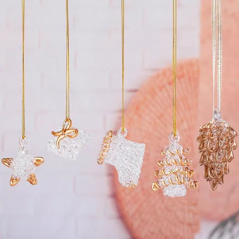 Light Luxury White Crystal Christmas Tree Hanging Ornaments Sun Catcher Star Pine Cone Boot Tree Gift Box Garden Decor Gilded Glass Pendants