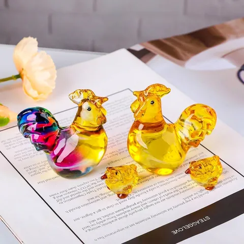 Modern Light Luxury White Crystal Rooster Hen Chick Figurines Glass Animal Home Decor Desktop Ornaments Car Accessories Feng Shui Gifts