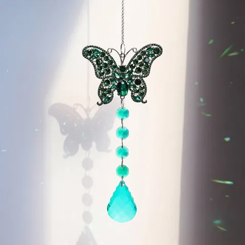 Crystal Butterfly Suncatcher Hanging Ornament Wind Chime Iridescent Rhinestone Heart Prism Pendant For Home Garden Decor