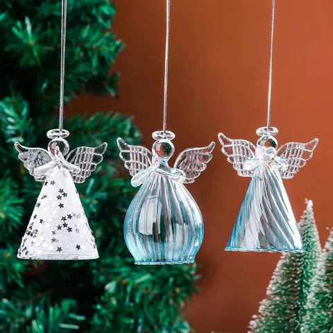Crystal Glass Angel Christmas Tree Ornaments Hanging Angel Pendants For Outdoor Garden Patio Home Decor Angel Wind Chimes Glass Christmas Decoration