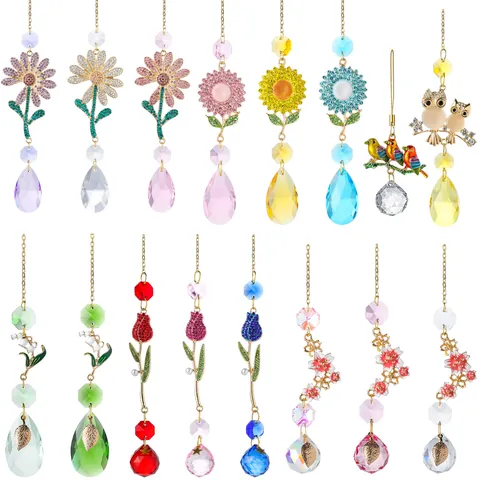 Kristall Sonnenfänger Anhänger Gänseblümchen Sonnenblume Tulpe Vogel Blatt Auto Anhänger Regenbogenmacher Fenster Dekoration