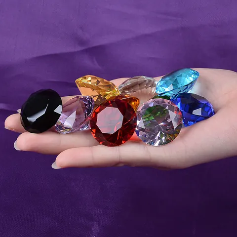 Multicolor K9 Crystal Glass Diamond Ornament 30mm Multi-Faceted Cut Paperweight For Home Decor Counter Wedding Display