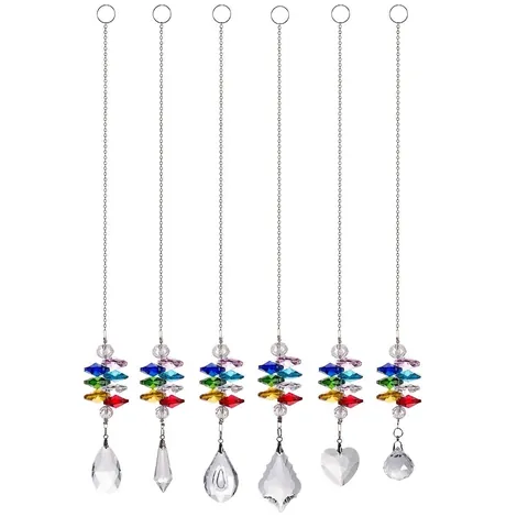 K9 Crystal Rainbow Suncatcher Pendant Faceted Glass Heart Leaf Shape Window Car Hanging Ornament Home Decor Lighting Accessories