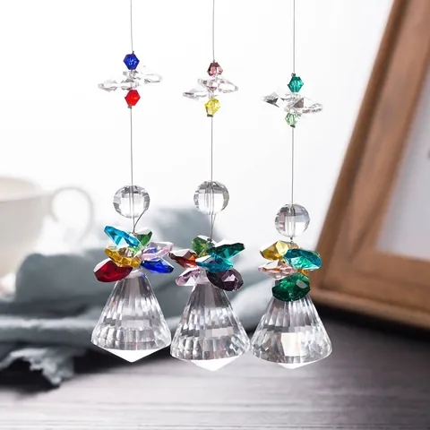 Faceted K9 White Crystal Suncatcher Hanging Ornament Colorful Butterfly Prism Glass Ball Pendant For Garden Home Window Decoration