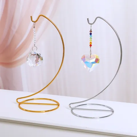 Crystal Suncatcher Desktop Ornament With Iron Stand Heart Faceted Crystal Ball Hanging Prism Home Decor Rainbow Maker Ornament Gift