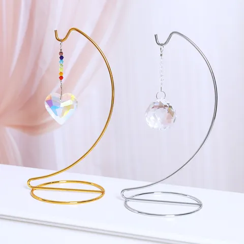 Crystal Suncatcher Desktop Ornament With Iron Stand Heart Faceted Crystal Ball Hanging Prism Home Decor Rainbow Maker Ornament Gift