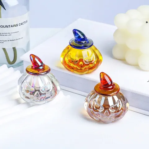 Ornement de Citrouille en Cristal Iridescent Avec Chapeau de Sorcier Lanterne d'Halloween Artisanat en Verre pour Décoration de Table Maison Cadeau Festif