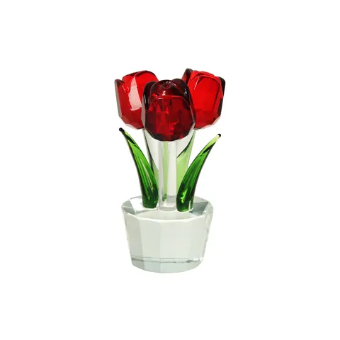 Artificial Crystal Tulip Rose Flower Ornament Handcrafted Simulation Floral Bud For Mother Day Home Decor Accent Decoration