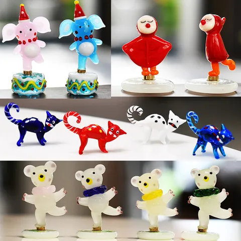 Figuritas de Animales de Cristal de Vidrio Hechas a Mano Adornos de Escritorio Caperucita Roja Elefante Oso Gato Estatuas Para Decoración Hogar