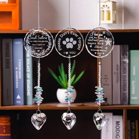 Atrapasol de Cristal Adorno Conmemorativo Colgante de Vidrio Prisma de Cristal de Corazón Creador de Arcoíris Para Huella de Mascota Hermana del Alma Padre Decoración del Hogar