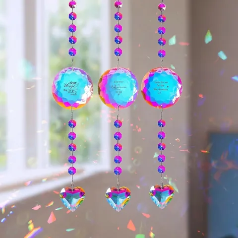 Κρυστάλλινο Suncatcher Wind Chime Αναμνηστικό Δώρο Καρδιά Μενταγιόν Χαραγμένο Στρογγυλό Γυάλινο Διακοσμητικό Για Παράθυρο Κήπο