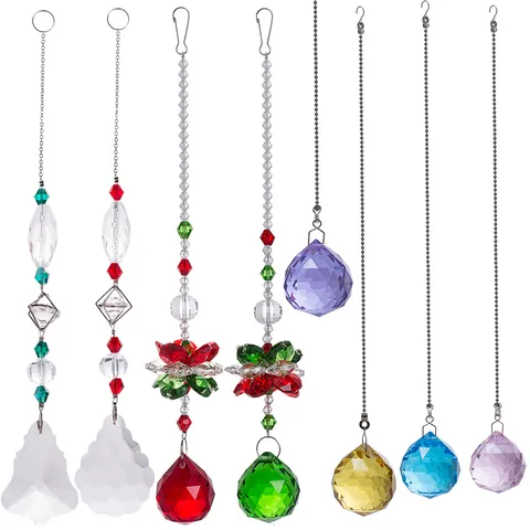 Attrape-Soleil en Cristal Pendentif Lotus Ornement Suspendu Prisme de Boule Facettée Créateur d'Arc-en-Ciel pour Jardin Éclairage Arbre de Noël Maison
