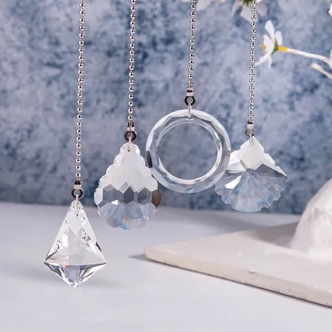 Faceted Crystal Ball Pull Chain Pendant For Ceiling Fan Light Decorative Transparent Iridescent Suncatcher Home Decor Accessory