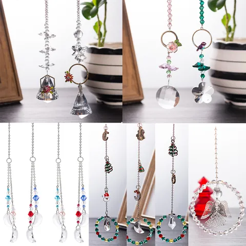 Crystal Suncatcher Christmas Pendant Hanging Decor Crystal Moon Angel Flower Window Decor Ornament Rainbow Maker