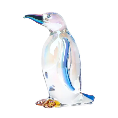 Figurine de Pingouin en Verre Cristal Ornement Animal Coloré Décoration de Bureau Salon Entrée Cadeau