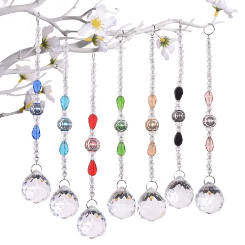 Artificial Crystal Prism Suncatcher Ball Pendant Faceted Beads Chain Decorative Ornament For Window Garden Home Wedding Party Lighting DIY