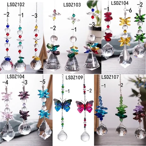Faceted K9 White Crystal Suncatcher Hanging Ornament Colorful Butterfly Prism Glass Ball Pendant For Garden Home Window Decoration